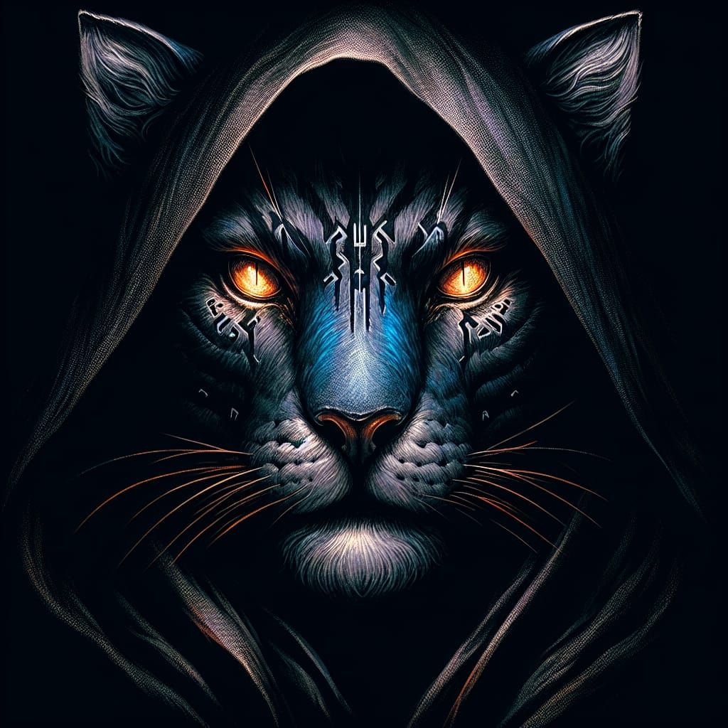 Feline Humanoid Portrait in Dark Fantasy Style