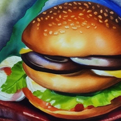 Burger: Gouache Style Impressionist Painting