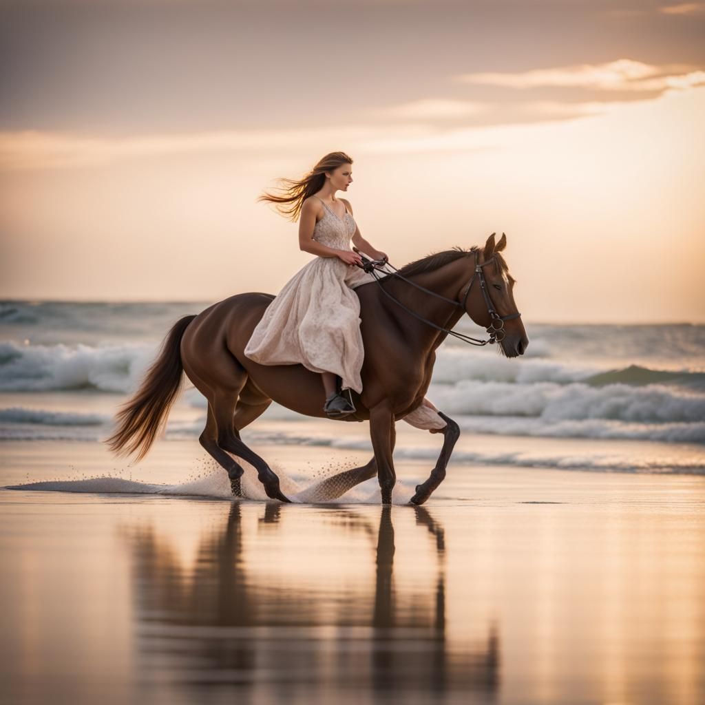 Girl Rides Horse on Beach: Professional Photography