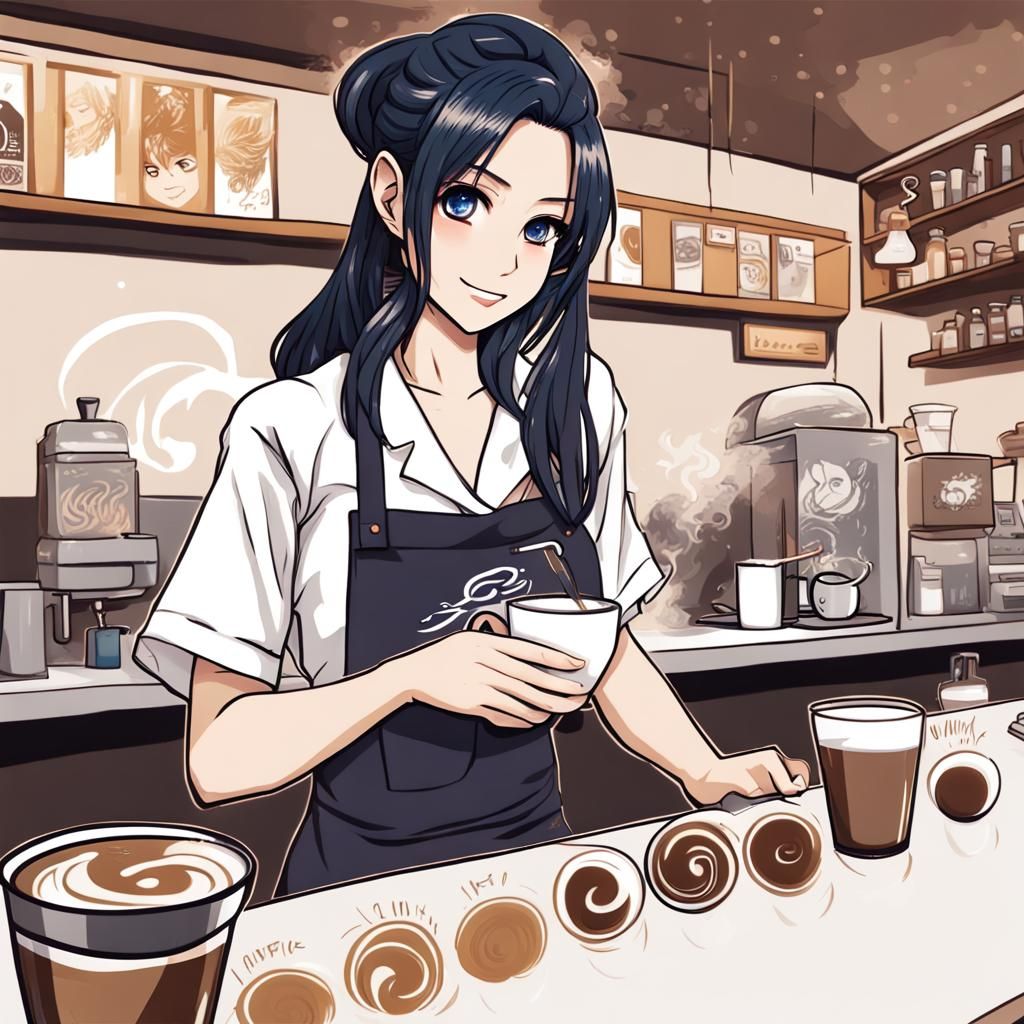 Anime-Style Barista Creates Latte Art