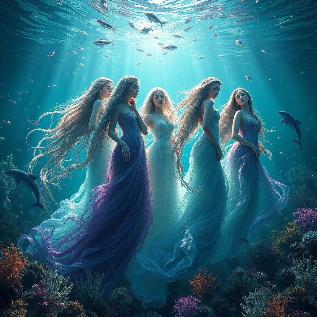 Ocean Women Rise from Waves in Ethereal Light