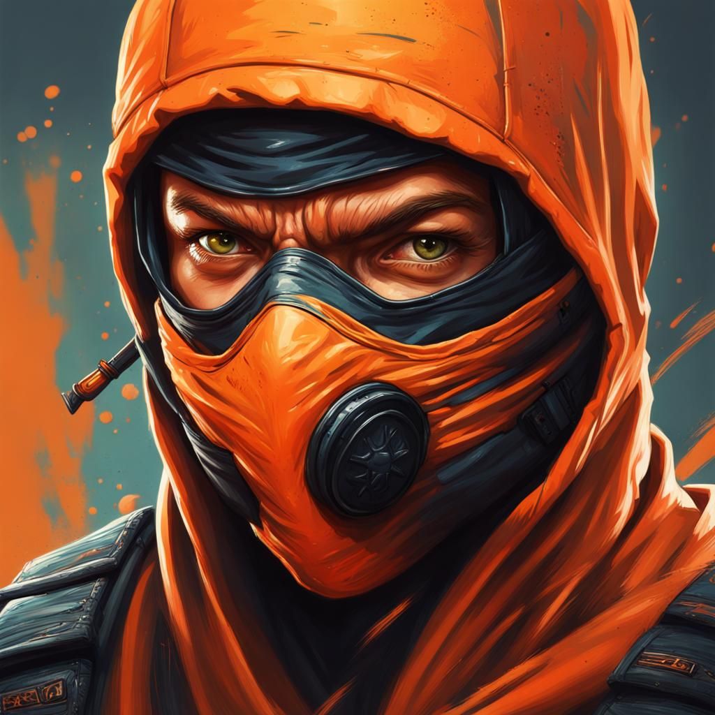 Hyperrealistic Agent Orange as Ninja Splash Art