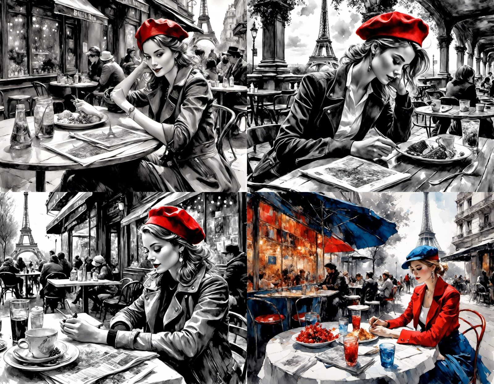 Parisian Cafe Scene in Impressionist Style