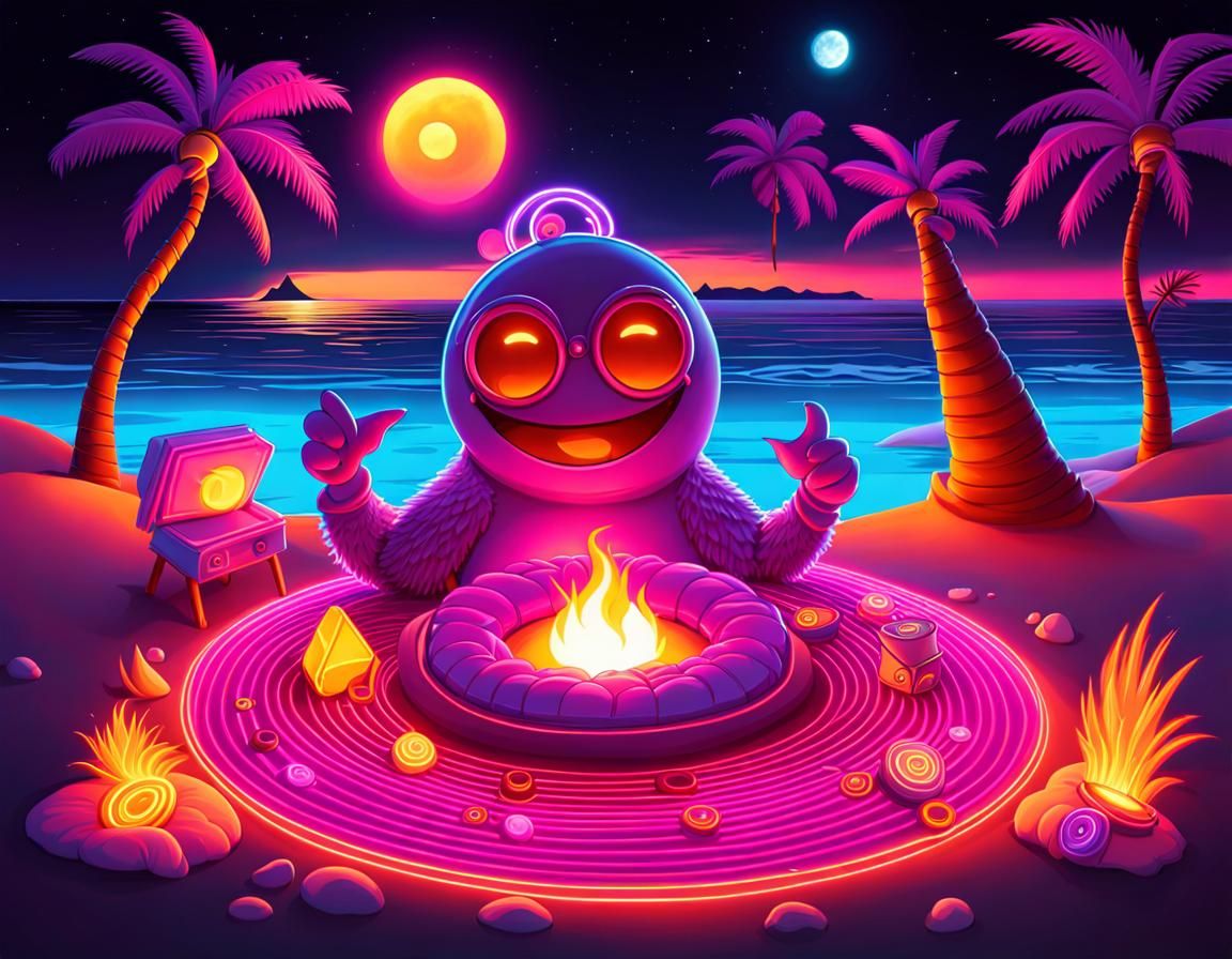 Anthropomorphic Neon Beach Party Character Design