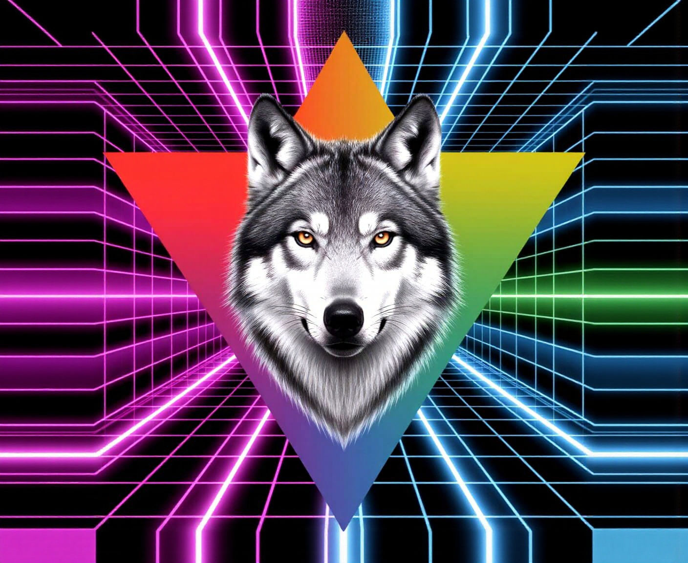 Cyberpunk Wolf Head Poster in Bauhaus Style
