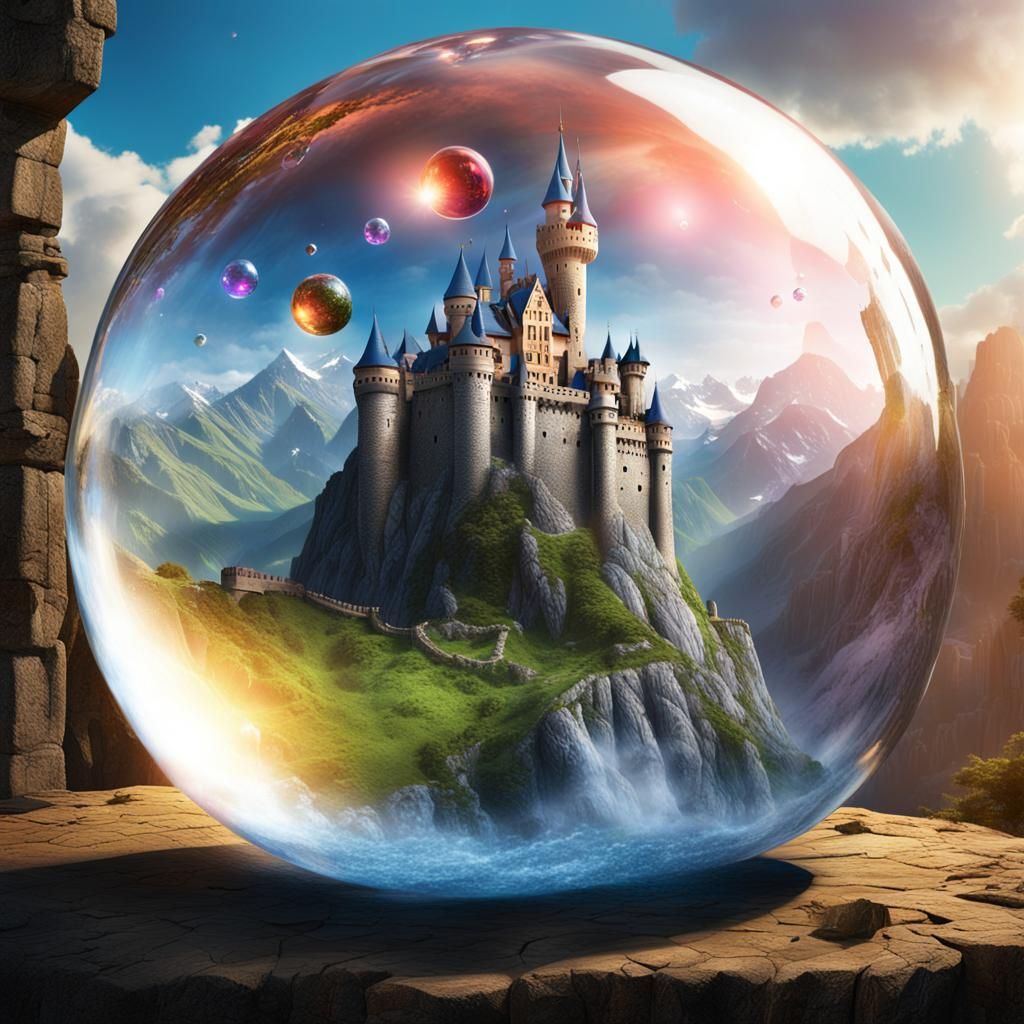 Magical Castle Encased in Glass Sphere: Fantasy Concept Art