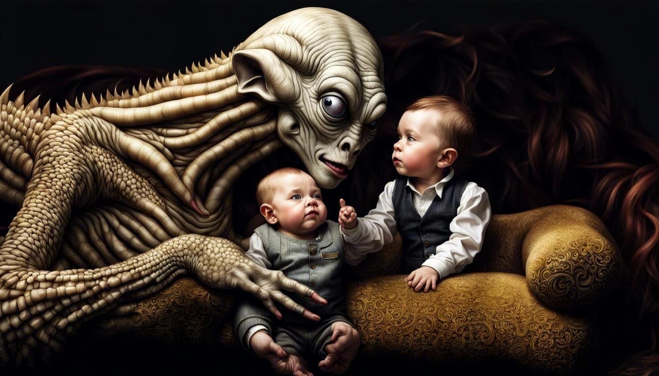 Exotic Family Portrait in Magical Realism Style