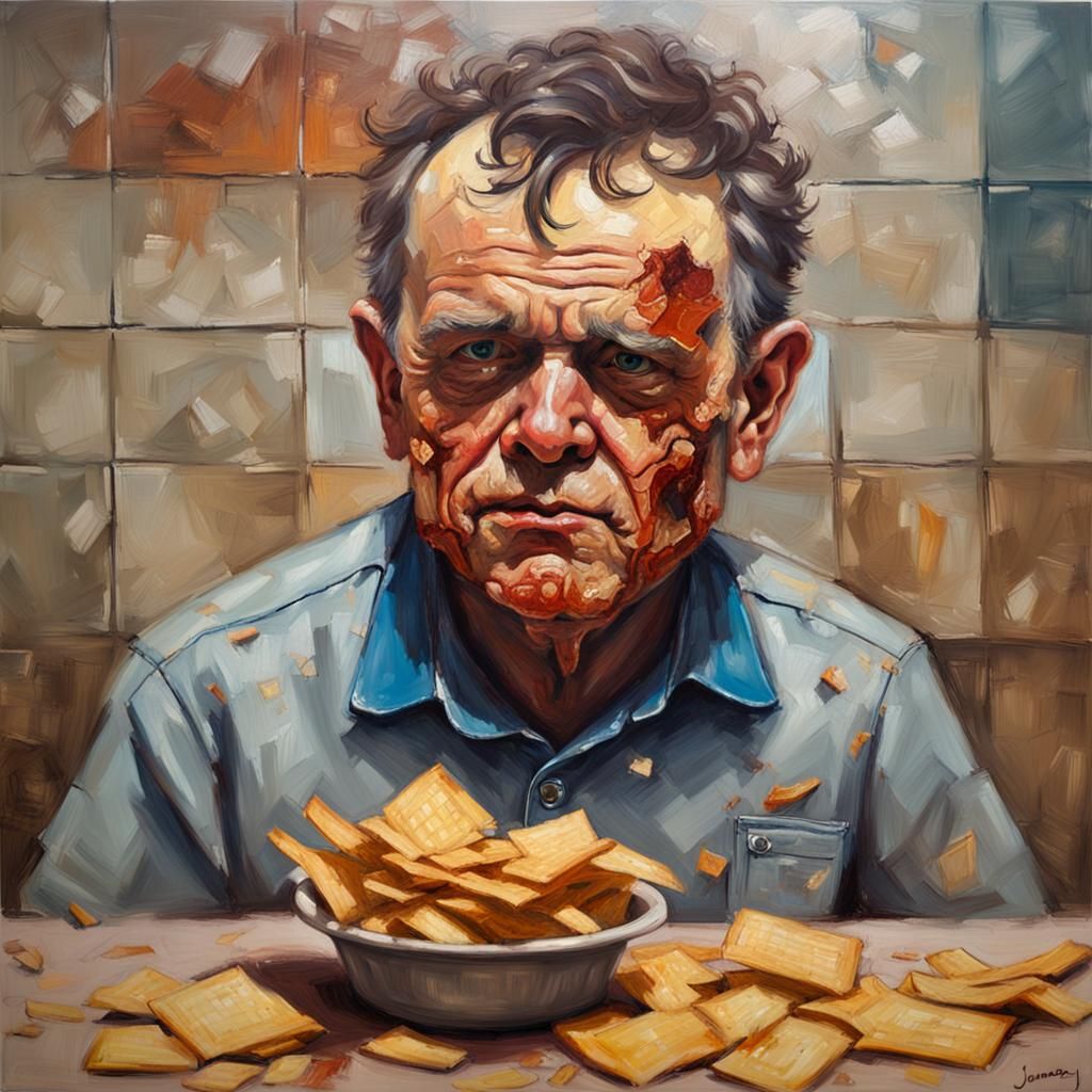Chips and Gravy in Gravity, Oil Painting