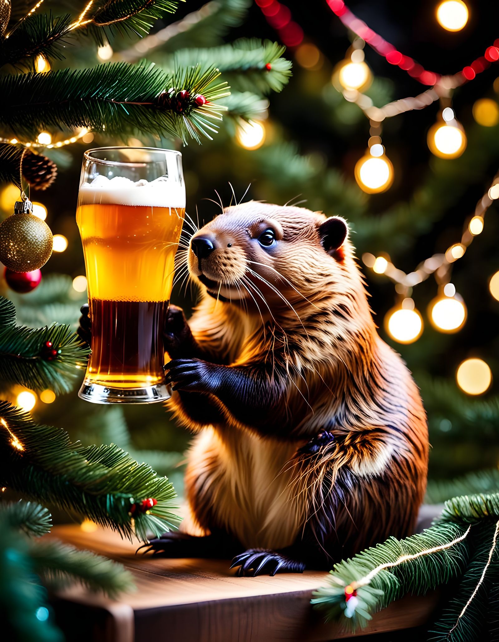 Beaver Celebrates Christmas with Beer