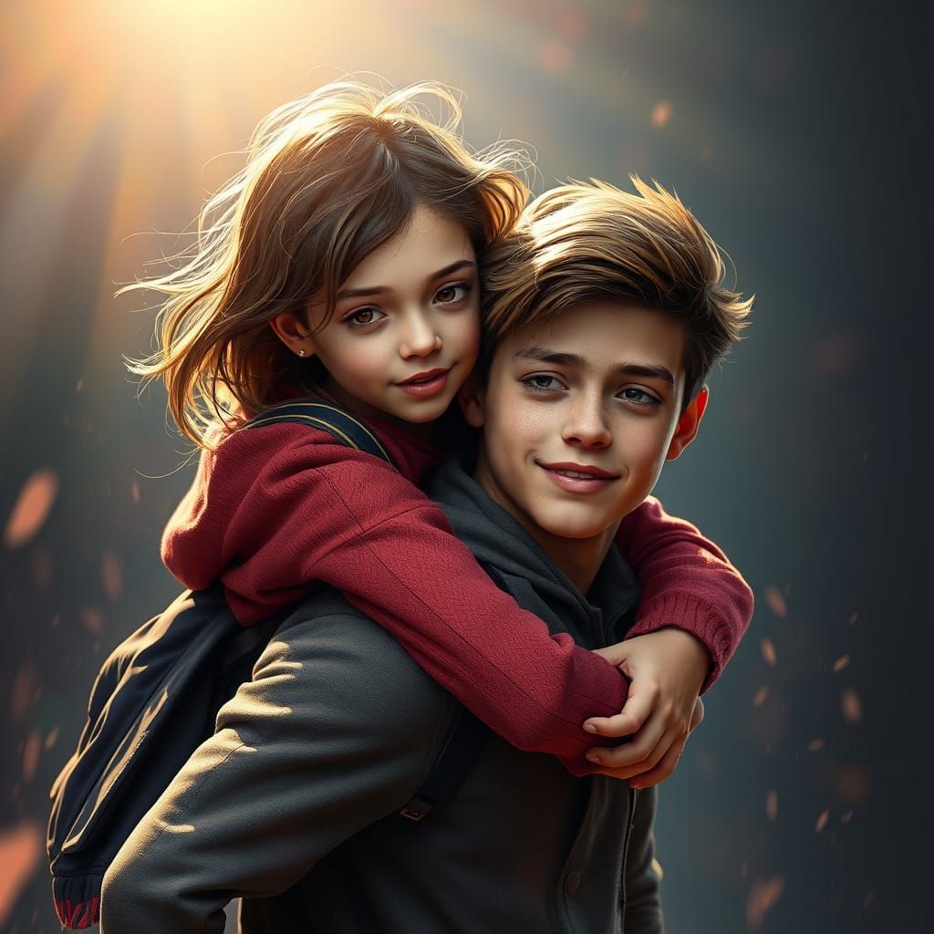 Brother and Sister Portrait in Hyperdetailed Style