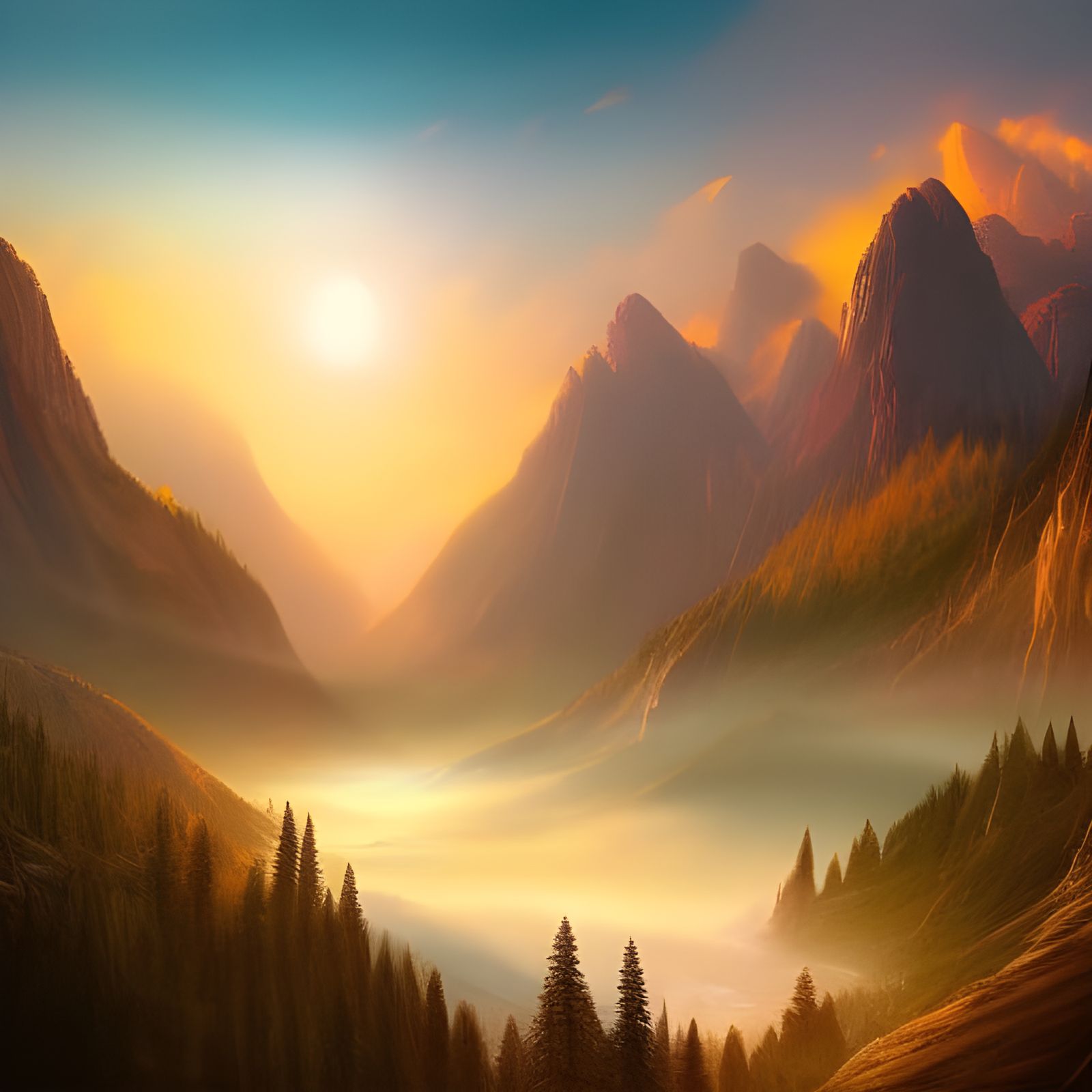 Mountains at Sunrise: Fantasy Concept Art