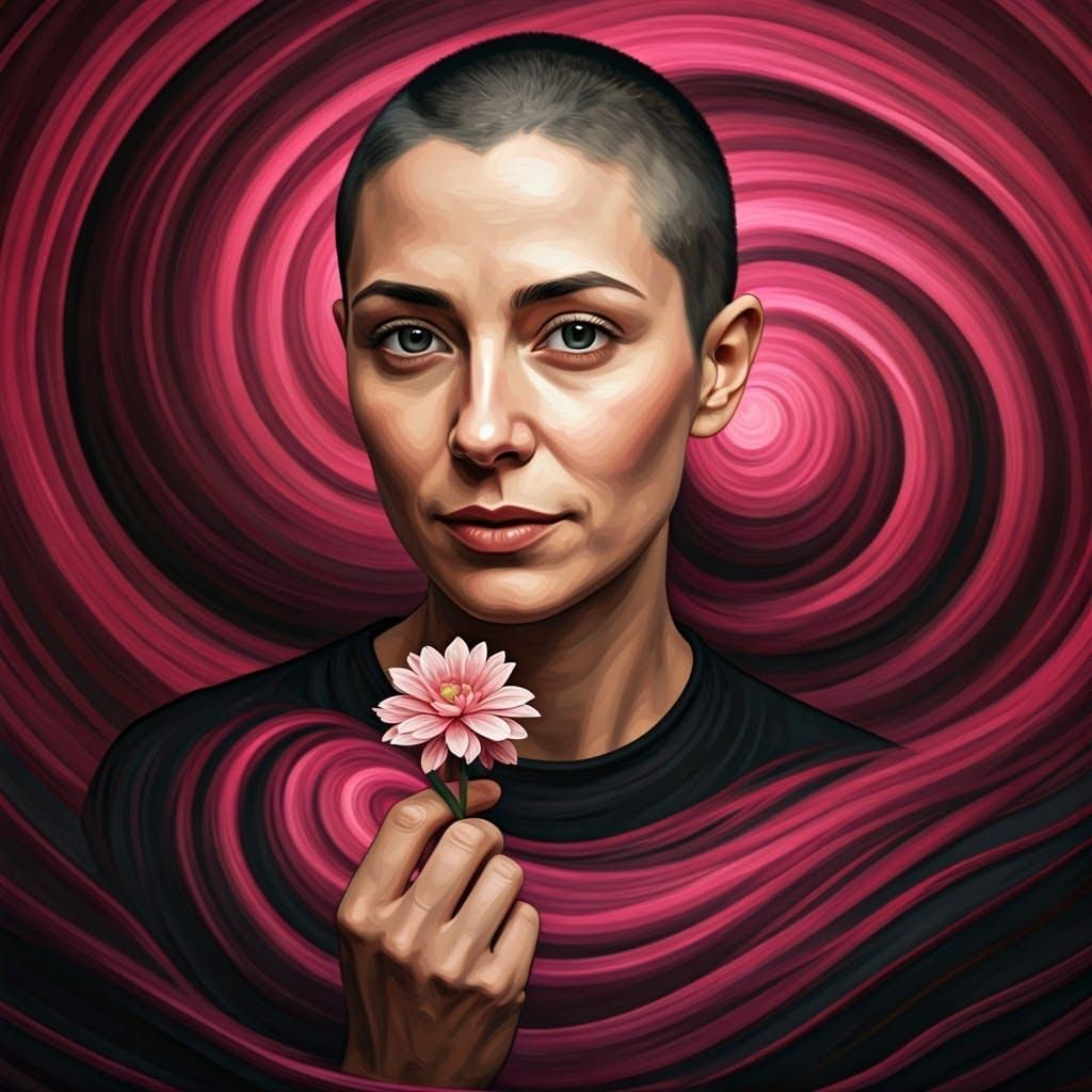 Serene Woman with Flower, Expressionist Oil Painting