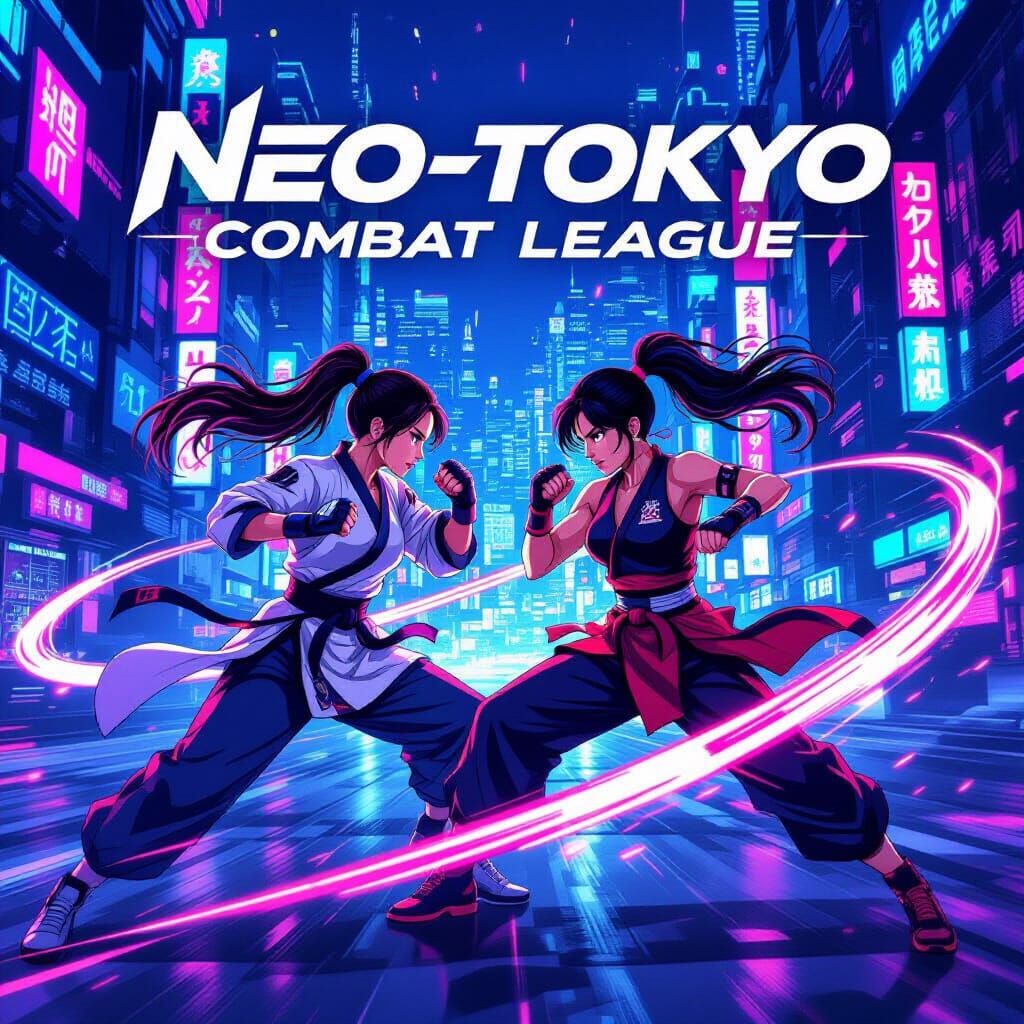 Cyberpunk Women in Neo-Tokyo Combat League Poster