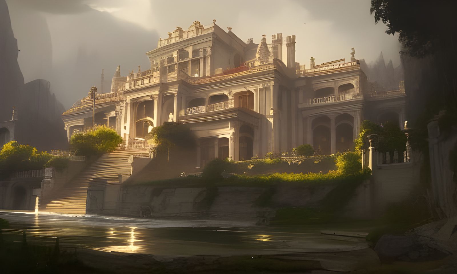 Dark Fantasy Mega Mansion Concept Art in 8K