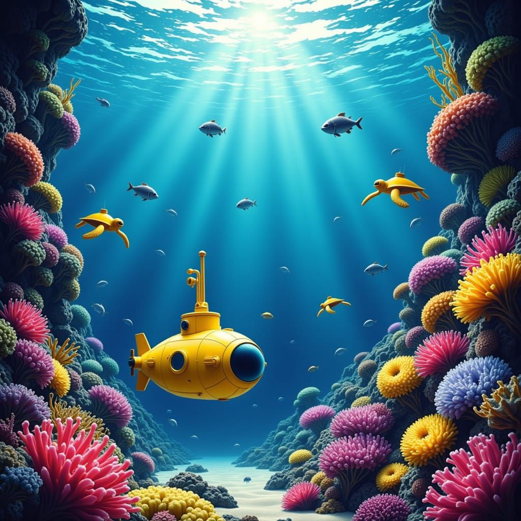 Miniature Submarine Explores Vibrant Coral Reef