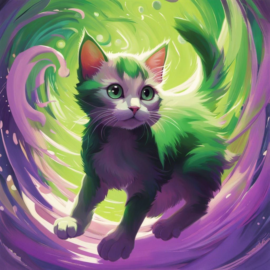 Anthropomorphic Chibi Cat Surrounded by Swirling Energy