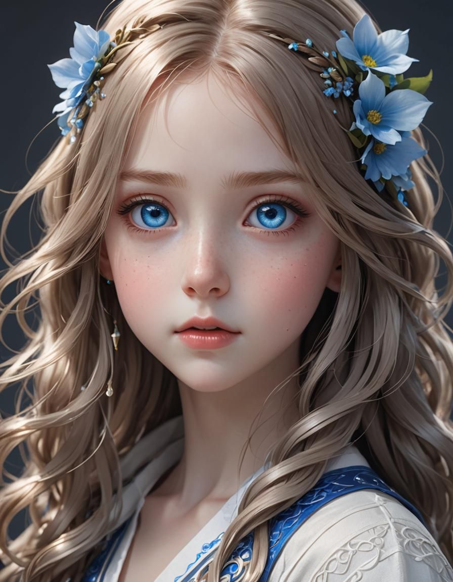 Beautiful Blue-Eyed Girl: Stunning 3D Anime Art