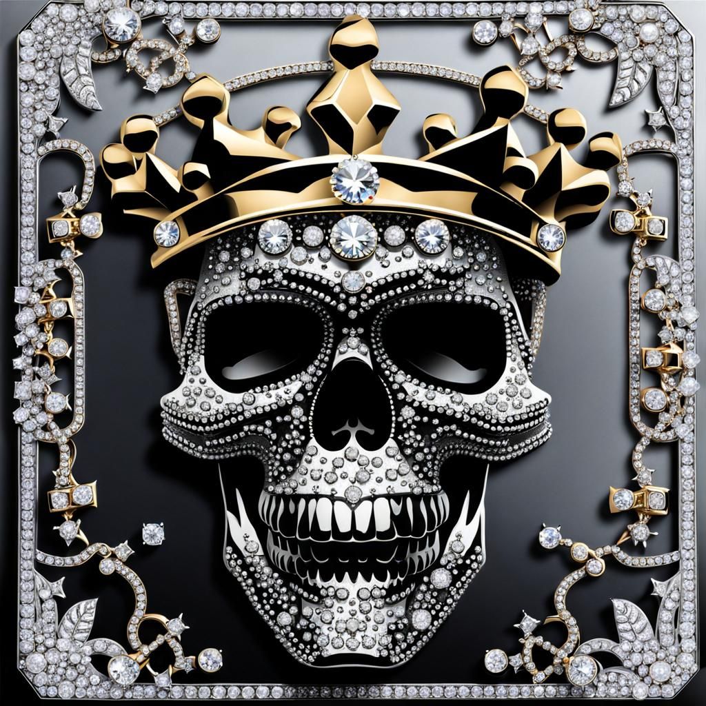 Diamond Skull with Crown and Iced Jewelry