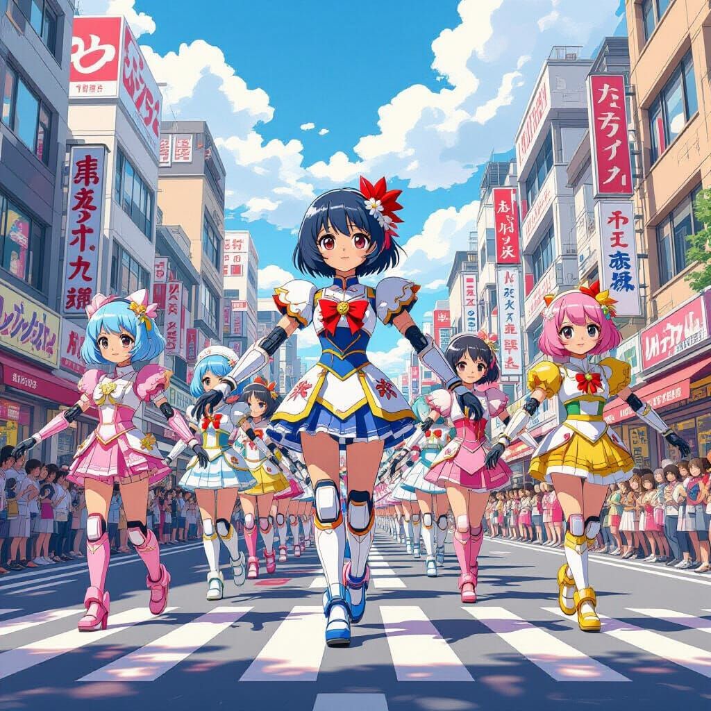 Anime Marionette Dance Across Cityscape in Ghibli Style