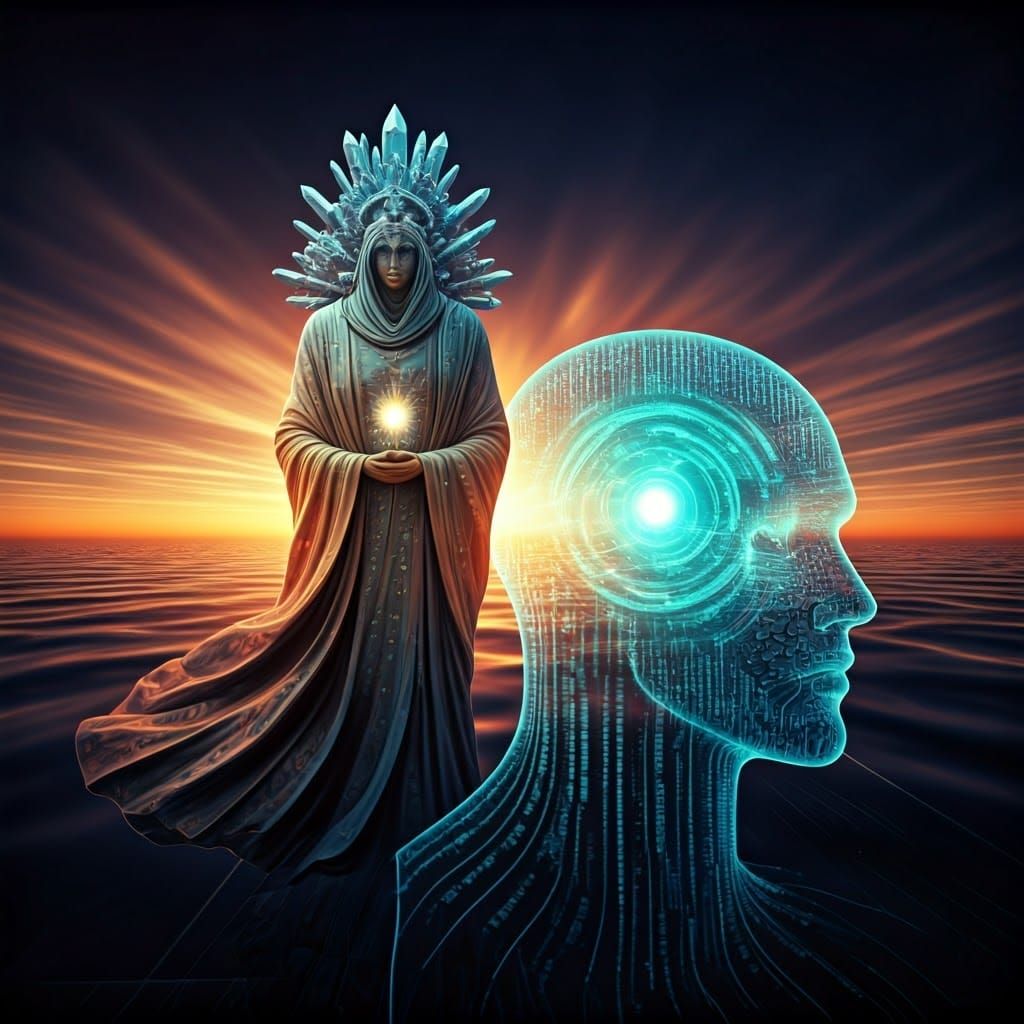 Divine Beings in Futuristic Dreamscapes, Blending Traditiona...