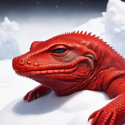 Red Lizard in Snow: Surreal Horror Dream