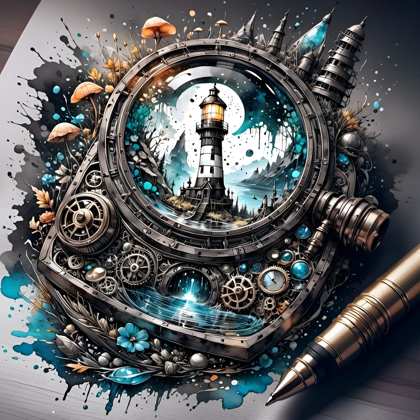 Steampunk Lighthouse in Optical Device Concept Art