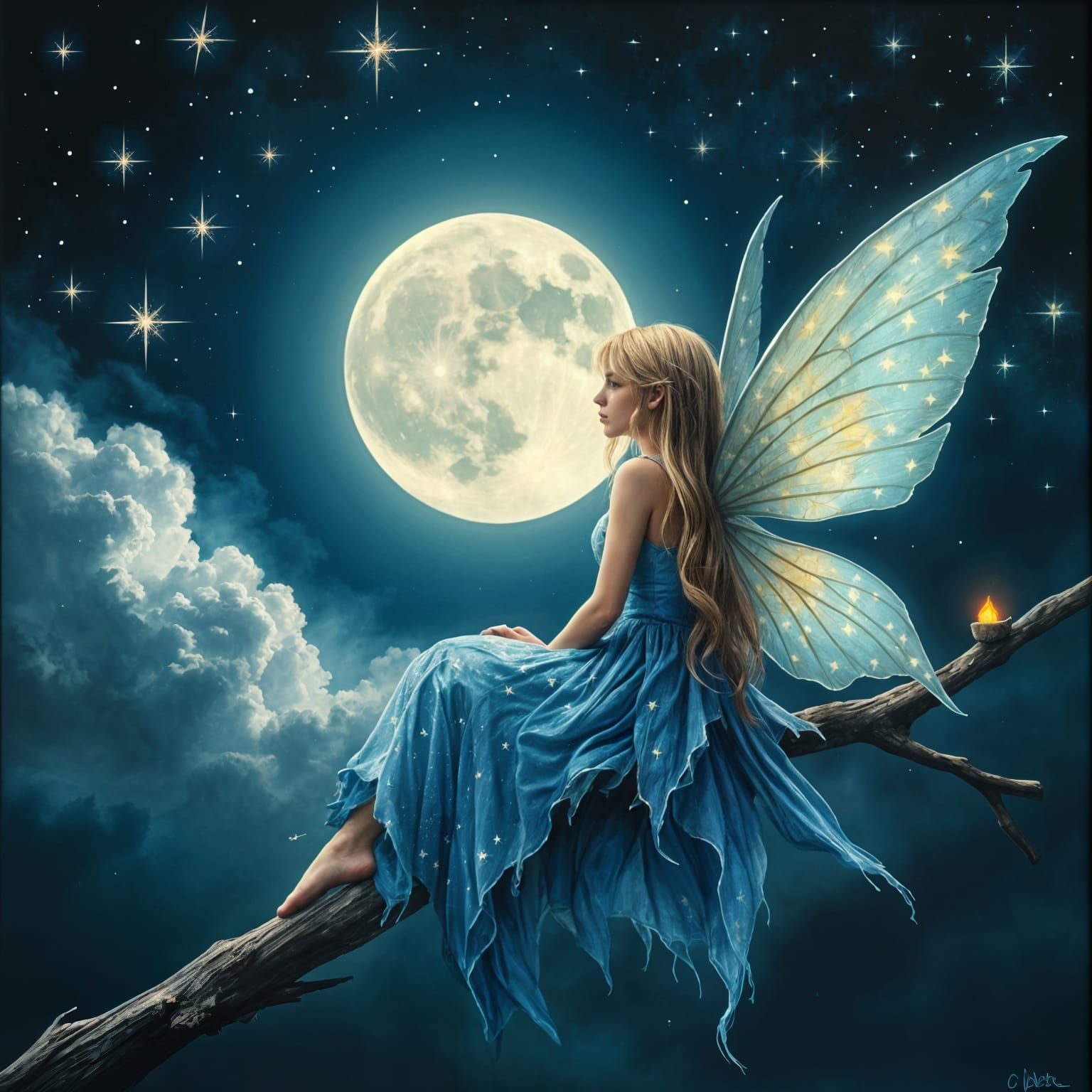 Enchanted Moonlit Fairy under Starry Skies