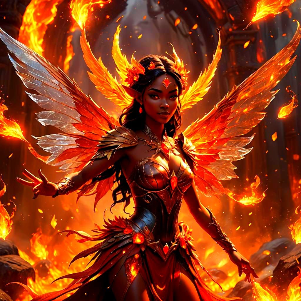 Fire and Earth Fairy in 3D Digital Art Style