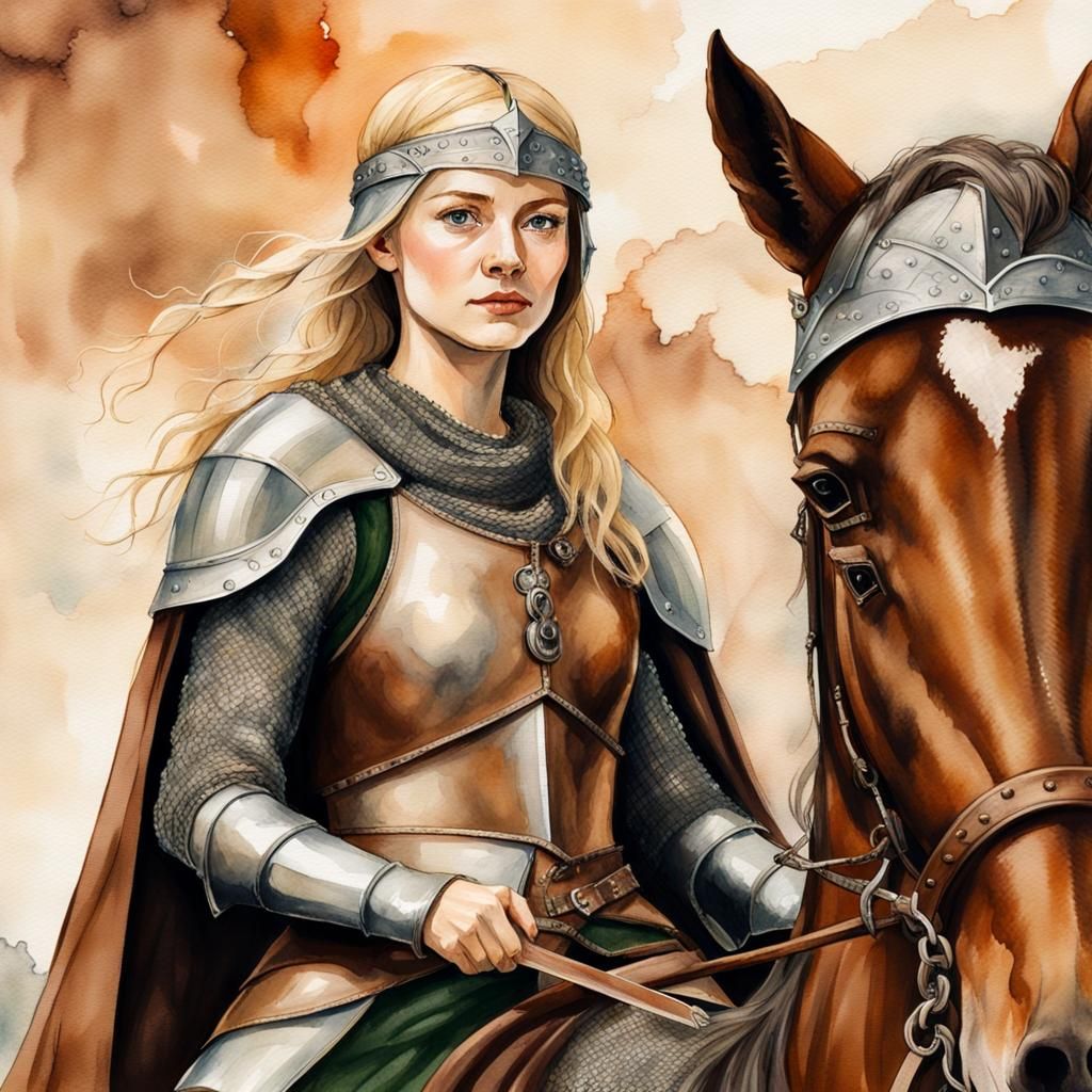 Éowyn in Chainmail Armor: Watercolor Portrait