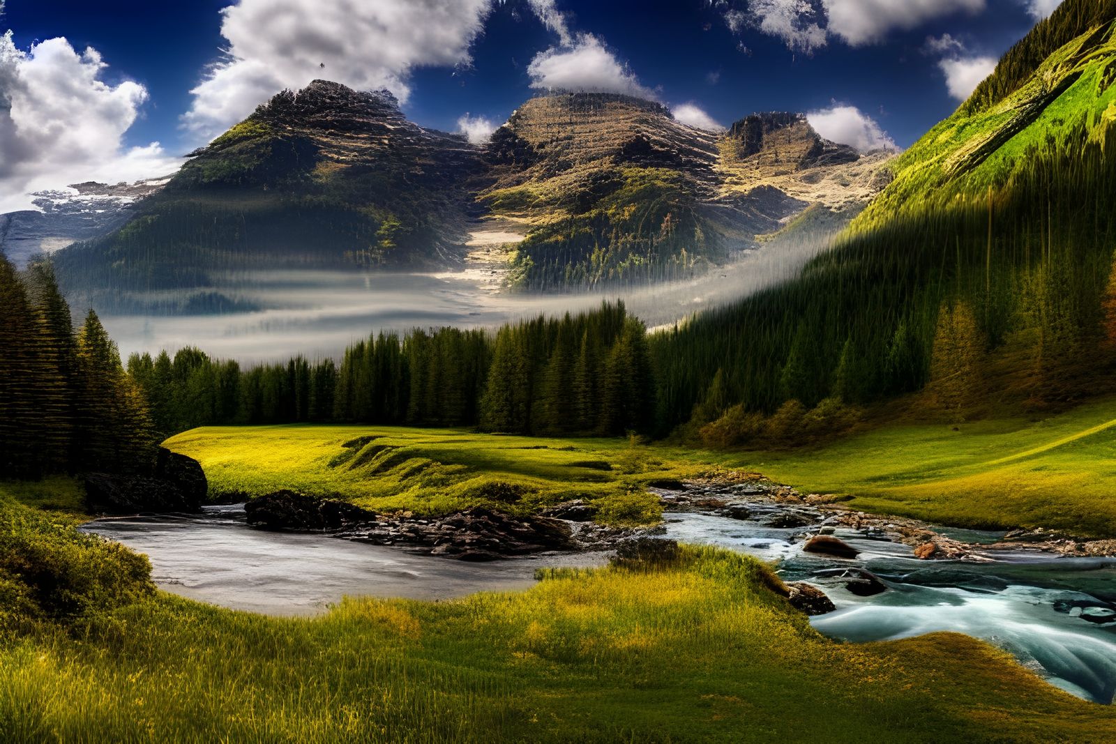 Switzerland Mountain Meadow River Landscape in 4K