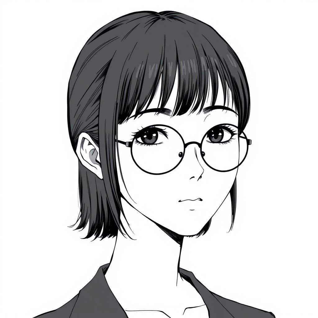 Serene Anime Portrait in Monochrome Lineart