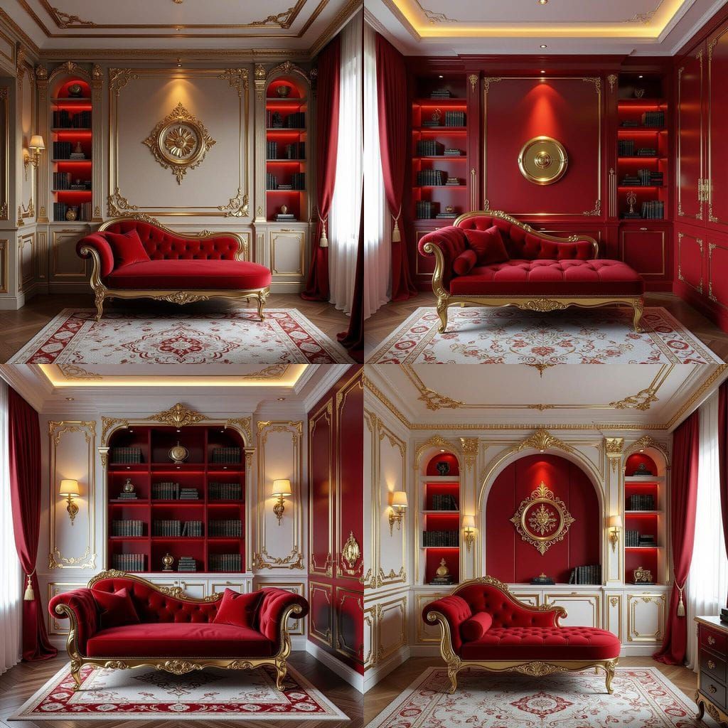 Sumptuous Scarlet and Gold Apartment Interior