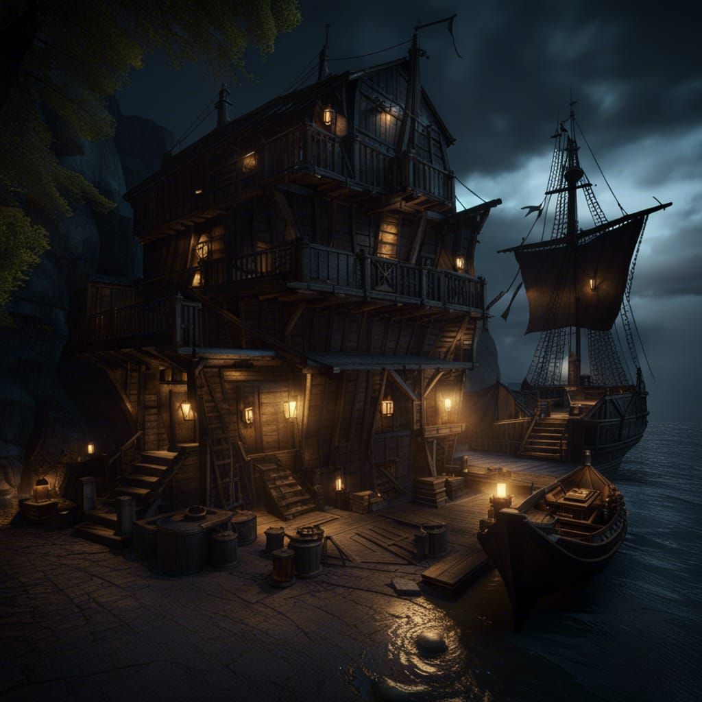 Realistic 3D Pirate Hideouts in Dark Fantasy Style