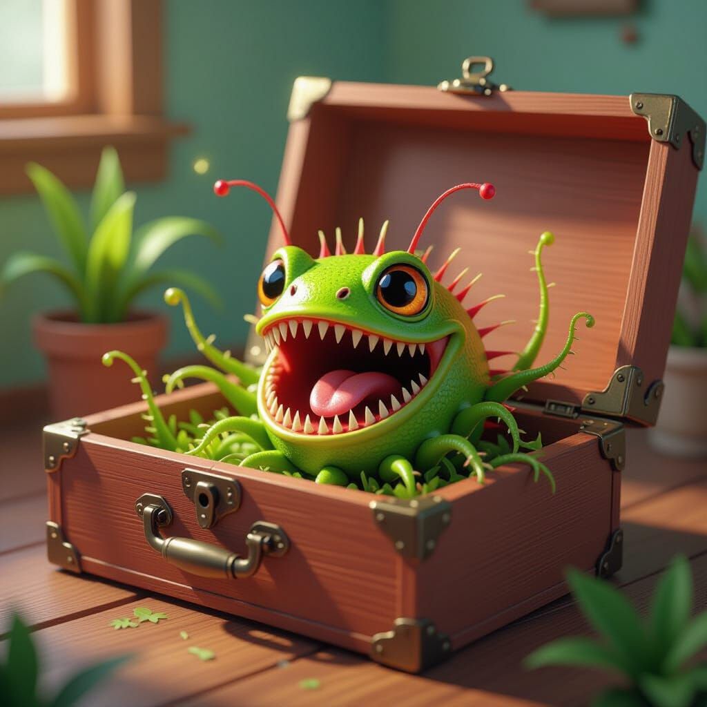 Adventurous Venus Fly Trap in Cartoon Style