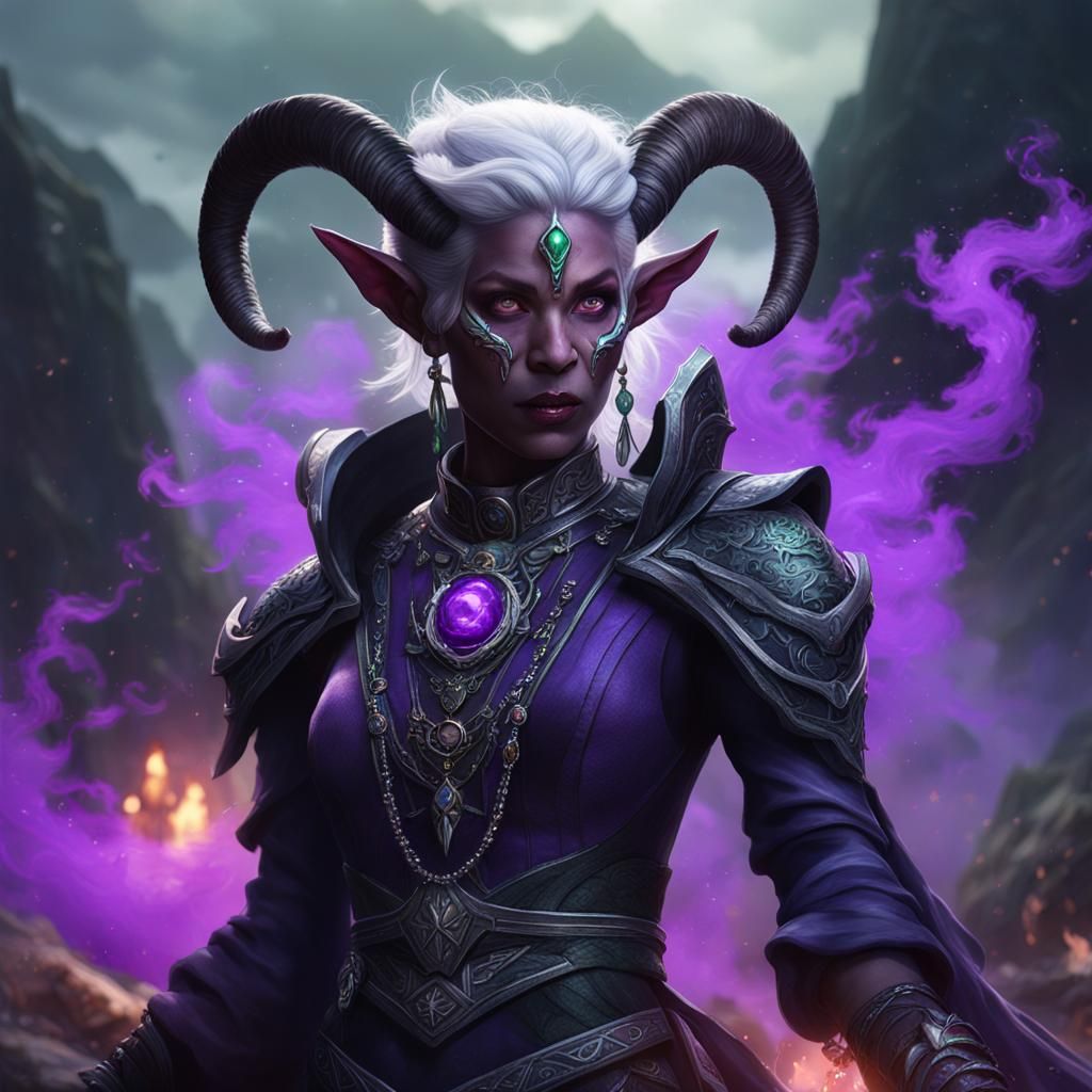 Tiefling Mage with Ram Horns, Digital Matte Painting