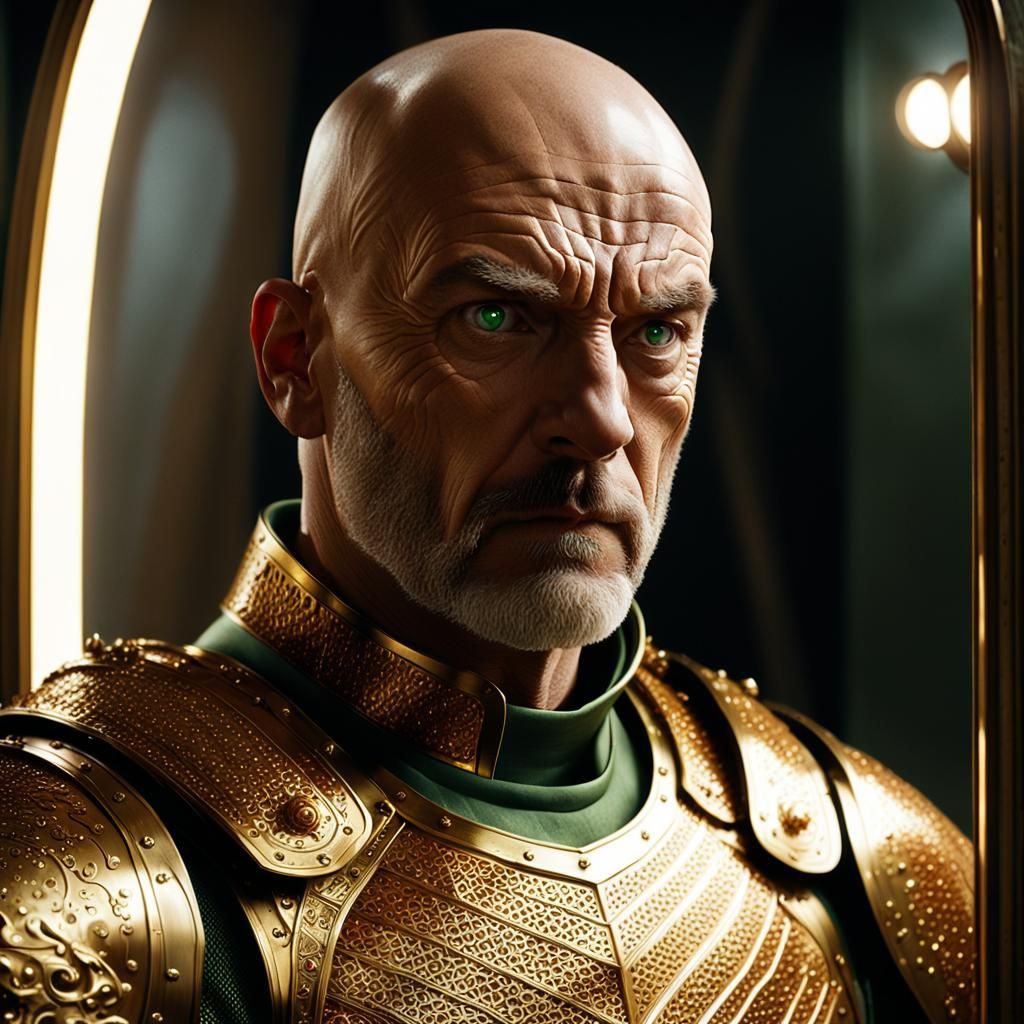 Powerful Armored Man in Mirror, Cinematic Still