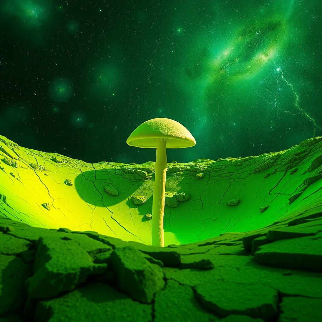 Ethereal Green Mushroom on Cosmic Alien Planet