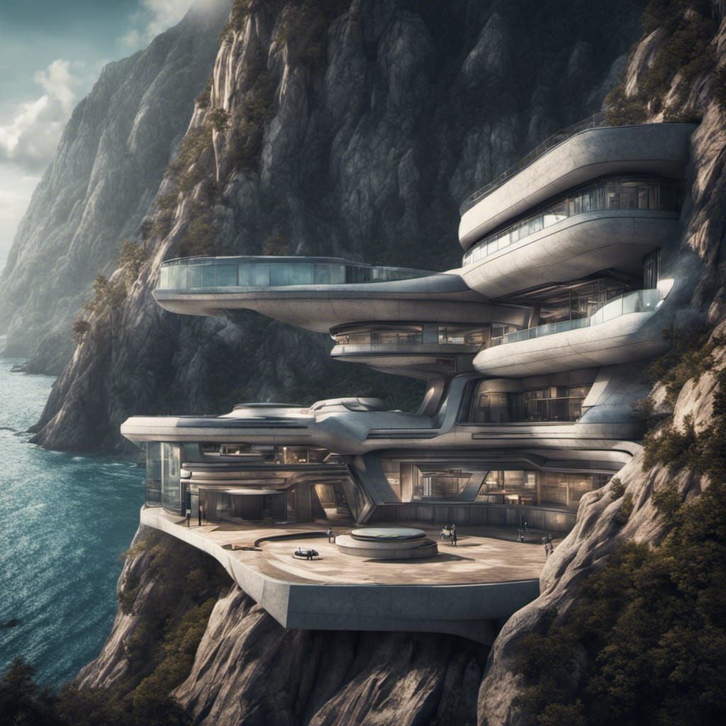 Futuristic Mountain Base Overlooking the Ocean