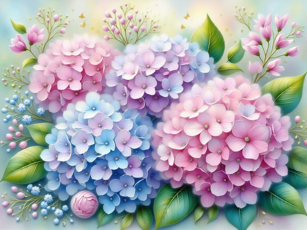 Dreamy Impasto Pastel Hydrangeas