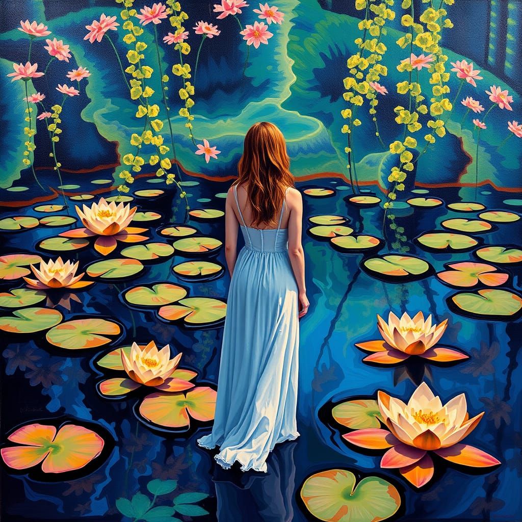 Surrealist Masterpiece: Dreamy Pool of Melting Lily Pads