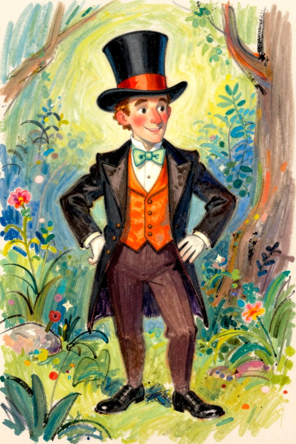Whimsical Magician in Mystical Garden Sketch