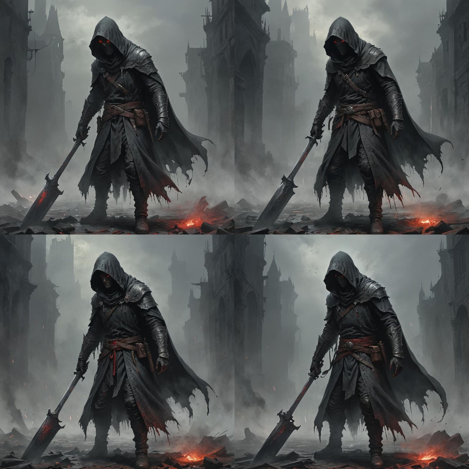 Hooded Figure Drags Colossal Greatsword Through Mist