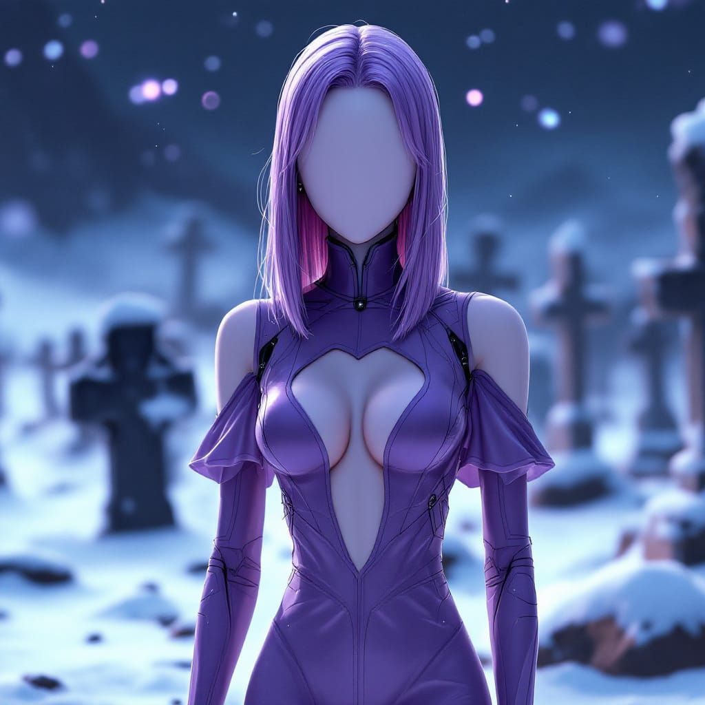 Cyborg Girl in Pluto Graveyard: Anime Sci-Fi Art