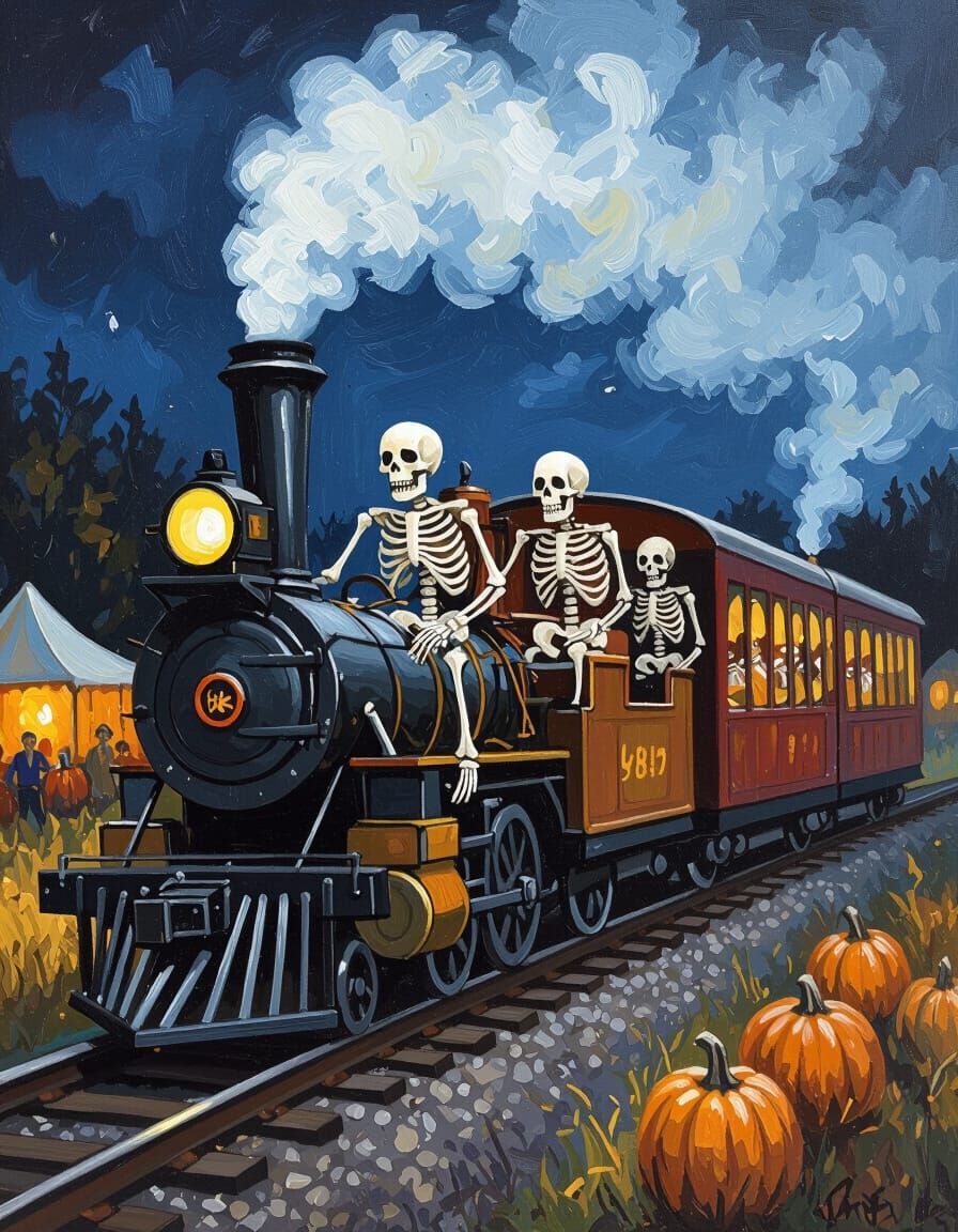 Skeletons Ride Train at Spooky Harvest Festival