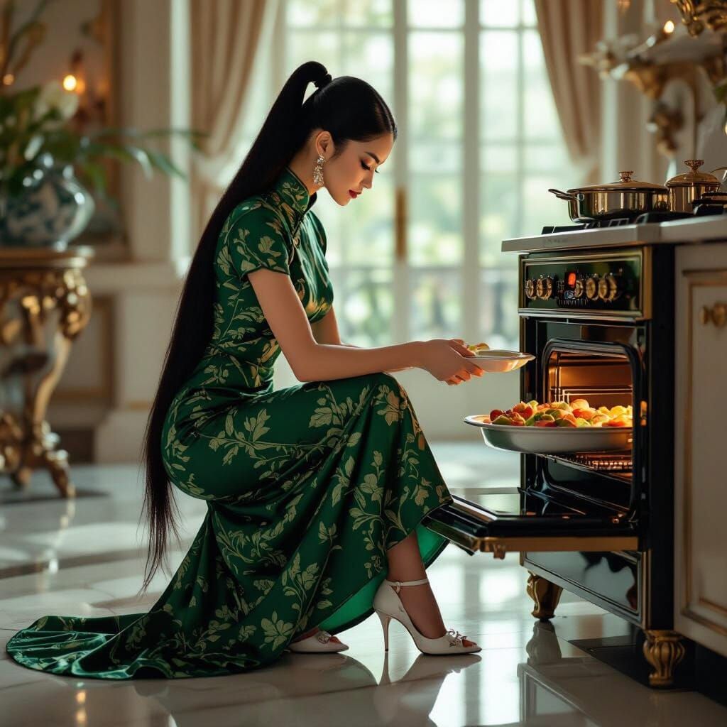 Vietnamese Maid in Art Nouveau Style Cheongsam