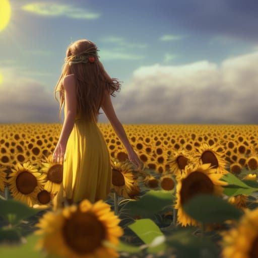 Fairy in Sunflower Field: Detailed Fantasy Art