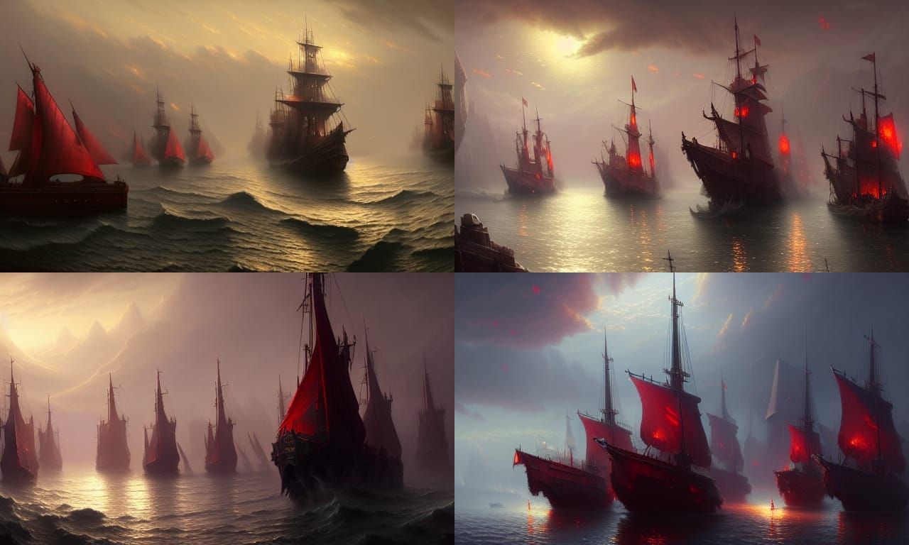 Sinister Red Fleet: Ethereal Fantasy Concept Art