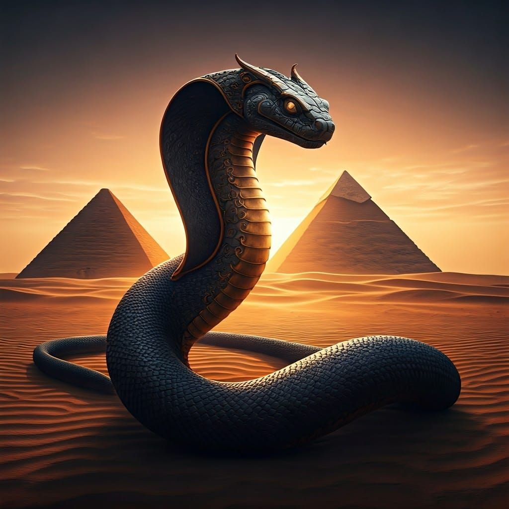 Sleek Black Serpent Approaches Ancient Pyramids in Golden Su...