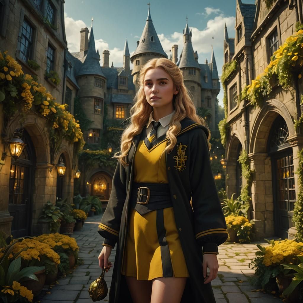 Magical Hufflepuff Girl in Mystical Garden