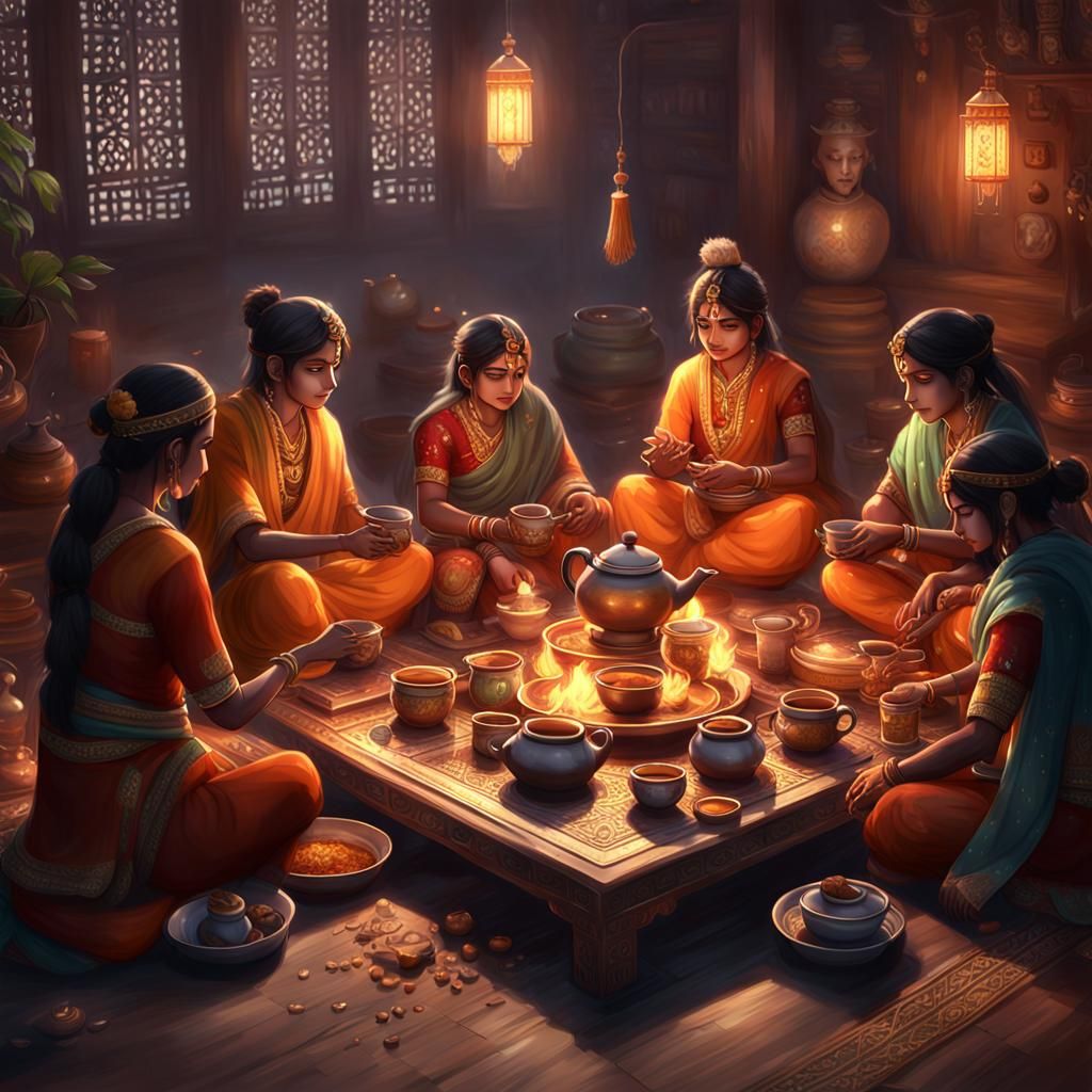 Indian Tea Ritual in 3D Anime Art